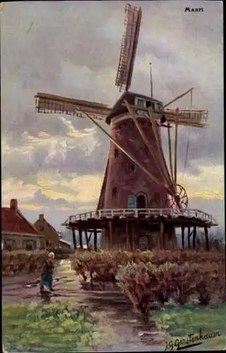 Künstler Ak Gerstenhauer, Windmühle, Allegorie, März