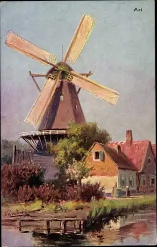 Künstler Ak Gerstenhauer, Windmühle, Allegorie, Mai