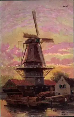 Künstler Ak Gerstenhauer, Windmühle, Allegorie, Juni