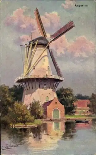 Künstler Ak Gerstenhauer, Windmühle, Allegorie, August