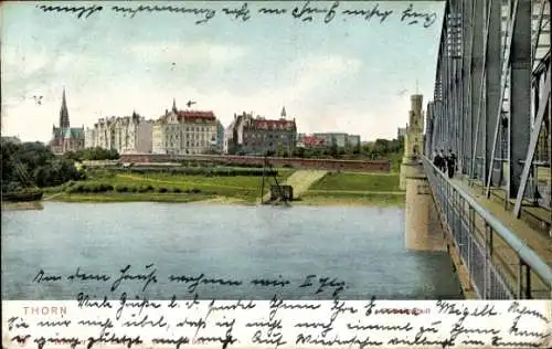 Ak Toruń Thorn Westpreußen, Brücke, Fluss