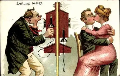 Ak Küssendes Paar, Leitung belegt, Telefon
