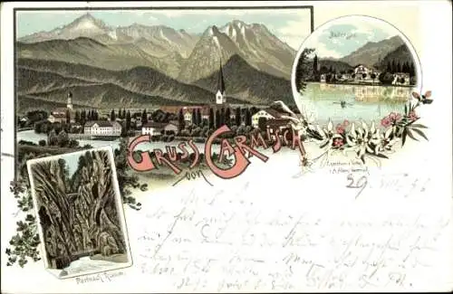 Litho Garmisch Partenkirchen in Oberbayern, Partnachklamm, Panorama