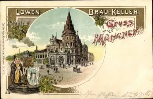 Litho München Bayern, Löwenbräukeller, Münchner Kindl