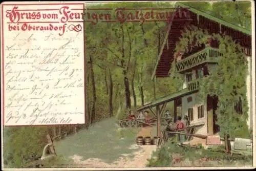Künstler Litho Heigl, C., Oberaudorf in Oberbayern, Gasthaus Feuriger Tatzlwurm