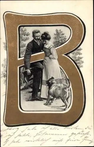Buchstaben Ak Buchstabe B., Liebespaar, Hund