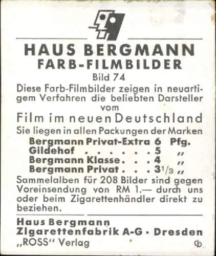 Sammelbild Schauspieler Willi Domgraf-Fassbaender, Bild Nr. 74