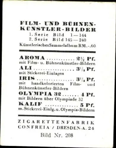 Sammelbild Schauspielerin Jarmila Novotna, Bild Nr. 208