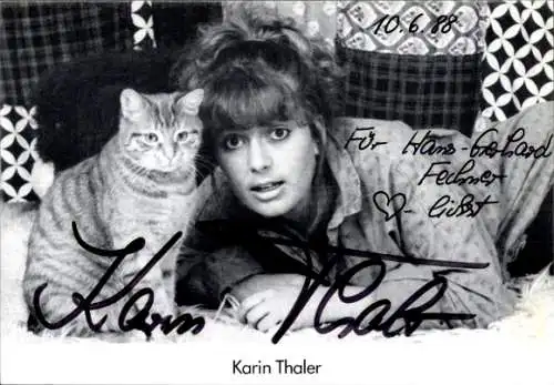 Ak Schauspielerin Karin Thaler, Portrait, Autogramm, Katze