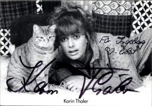 Ak Schauspielerin Karin Thaler, Portrait, Autogramm, Katze