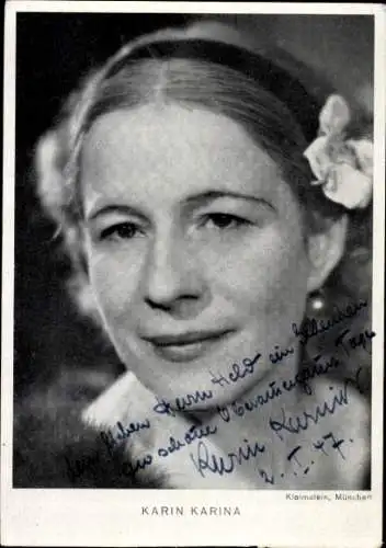Ak Schauspielerin Karin Karina, Portrait, Autogramm