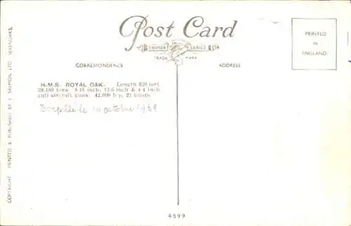 Künstler Ak Britisches Kriegsschiff H.M.S. Royal Oak, Flugzeuge