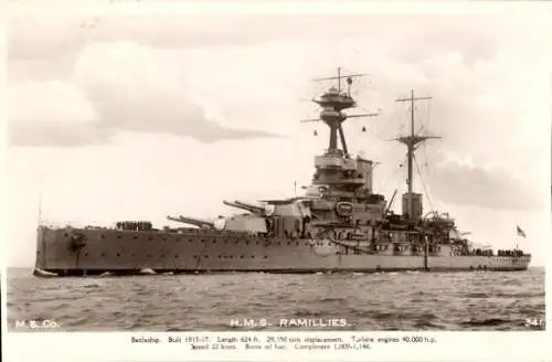 Künstler Ak Britisches Kriegsschiff H.M.S. Ramillies