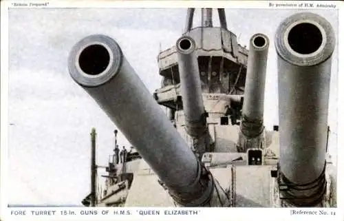 Ak Britisches Kriegsschiff, HMS Queen Elizabeth, Geshütze