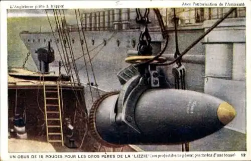 Ak Britisches Kriegsschiff, Torpedo Lizzie, Großes Projektil