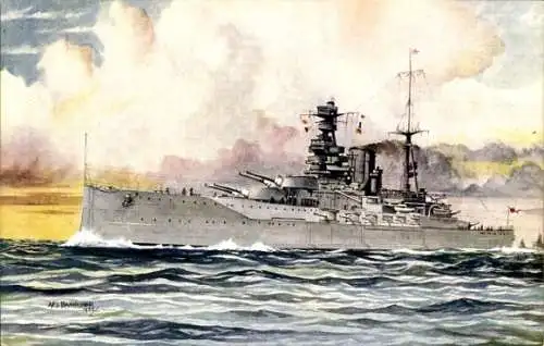 Künstler Ak Britisches Kriegsschiff H.M.S. Barham