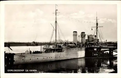 Ak Niederländisches Kriegsschiff, Hafen, Ijmuiden