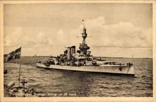 Ak Schwedisches Kriegsschiff, Schwedische Marine, Fahne