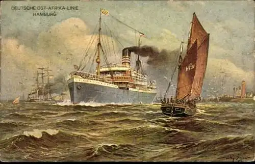 Künstler Ak Stöwer, Willy, Dampfschiff, DOAL, Segelboot