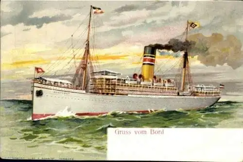 Litho Dampfschiff in voller Fahrt