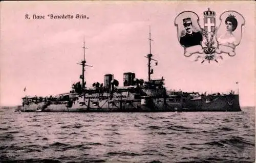 Ak Italienisches Kriegsschiff Benedetto Brin, Viktor Emanuel III., Elena von Montenegro