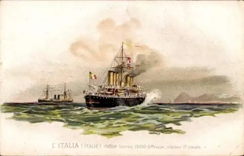 Litho Italienisches Kriegsschiff, L'Italia