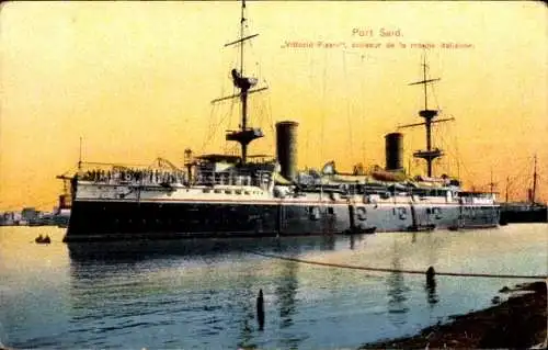 Ak Port Said Ägypten, Italienisches Kriegsschiff, Vittorio Pisani
