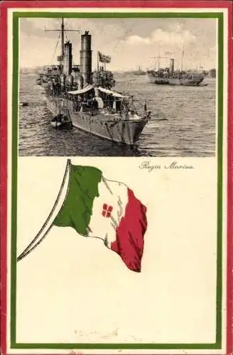 Ak Italienisches Kriegsschiff, Italienische Marine, Fahne