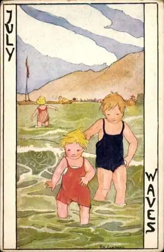 Künstler Ak Cramer, Rie, Juli, Allegorie, Kinder im Wasser