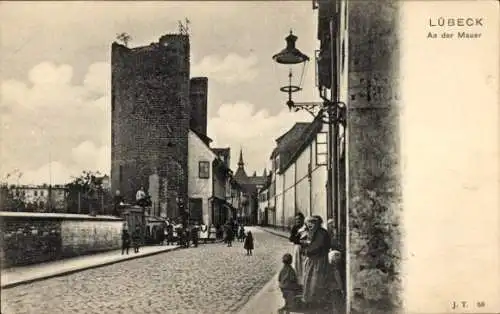 Ak Lübeck in Schleswig Holstein, Partie an der Mauer