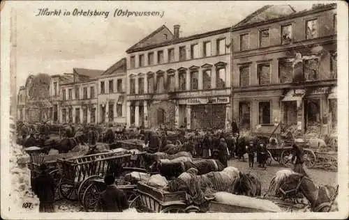 Ak Szczytno Ortelsburg Ostpreußen, Kriegszerstörungen, Marktpartie, Ostpreußenhilfe, I WK