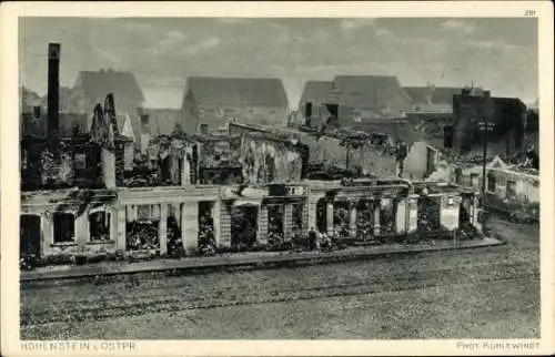 Ak Olsztynek Hohenstein Ostpreußen, Blick auf den zerstörten Ort, Kriegszerstörungen, I WK