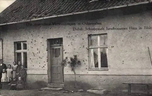 Ak Sowjetsk Tilsit Ostpreußen, Von Russen beschossenes Haus, Kriegszerstörungen, I WK