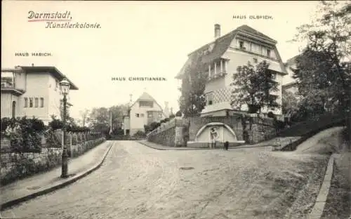 Ak Darmstadt in Hessen, Künstlerkolonie Haus Christiansen, Haus Olbrich, Haus Habich