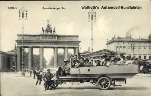 Ak Berlin Mitte, Brandenburger Tor, Wallroth's Automobil Rundfahrten, offener Autobus