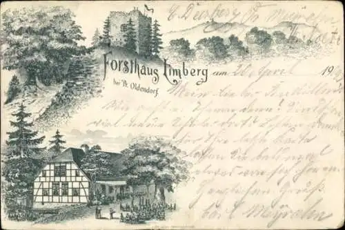 Litho Preußisch Oldendorf in Nordrhein Westfalen, Forsthaus Limberg, Burgruine