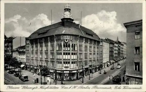 Ak Berlin Mitte, Union Vereinigte Kaufstätten GmbH, Brunnenstraße Ecke Veteranenstraße