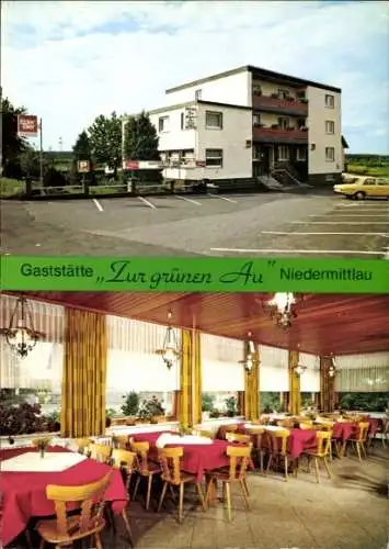 Ak Niedermittlau Hasselroth in Hessen, Gaststätte Zur grünen Au, Auto, Gastraum