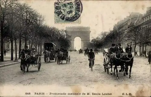 Ak Paris VIIIe Élysée, Hafenpromenade von Herrn Emile Loubet, Pferdefuhrwerke