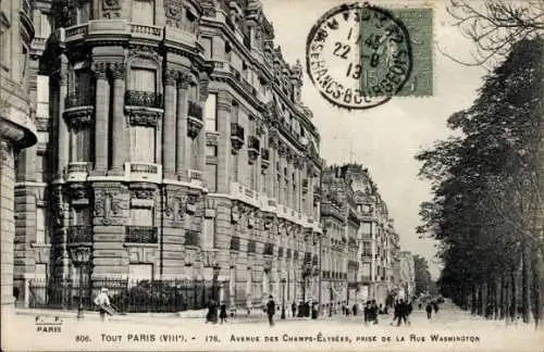 Ak Paris VIII, Avenue des Champs Elysées, aufgenommen von der Rue Washington