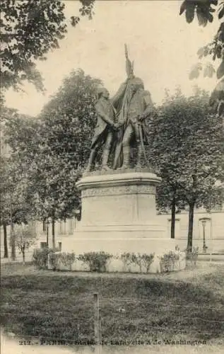 Ak Paris I Louvre, Statue von Lafayette und Washington
