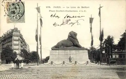 Ak Paris XIV Observatorium, Löwe von Belfort, Place Denfert-Rochereau