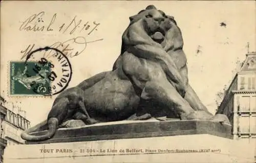 Ak-Observatorium Paris XIV, Place Denfert-Rochereau, Lion de Belfort