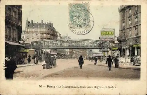 Ak Paris IX, Boulevard de Magenta, Boulevard Barbes, Metropolitan