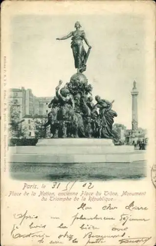 Ak Paris XII Reuilly, Place de la Nation, Denkmal des Triumphs der Republik