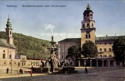 Ak Salzburg in Österreich, Residenzbrunnen und Glockenspiel