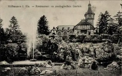 Ak Mulhausen Mühlhausen Elsass Bas Rhin, Zoologischer Garten, Restaurant, Springbrunnen