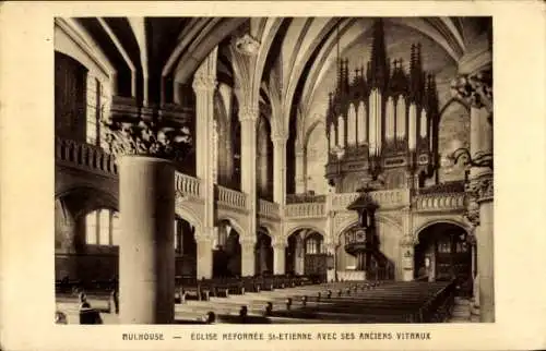 Ak Mulhouse Mülhausen Elsass Haut Rhin, Eglise Reformee St-Etienne, anciens vitraux, Orgel