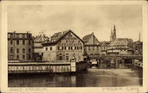 Ak Strasbourg Straßburg Elsass Bas Rhin, Teilansicht, Chocolaterie, Brücke