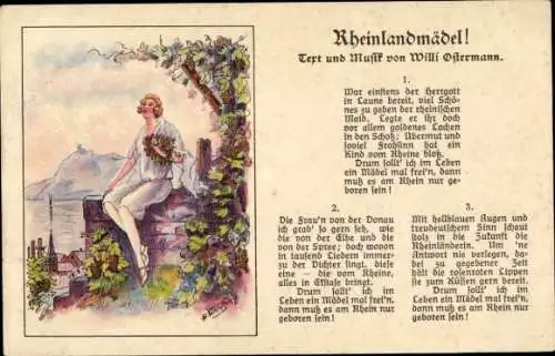 Lied Künstler Ak Volkhofen, Rheinlandmädel von Willi Ostermann, Junge Frau, Blumen